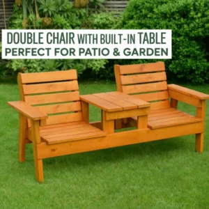 Double Chair Bench with Table Plans | DIY 2-Seat Cedar Bench Woodworking | Printable PDF Build Plans | Outdoor Patio Furniture
