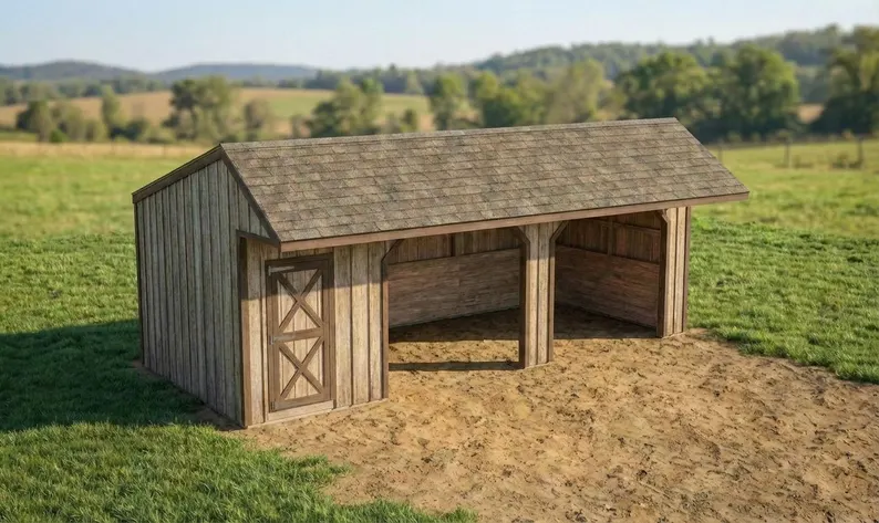 12x30 Run In Shed Plans with Tack Room | Post and Beam Horse Barn Blueprint 10 12x30 Run In Shed Plans with Tack Room