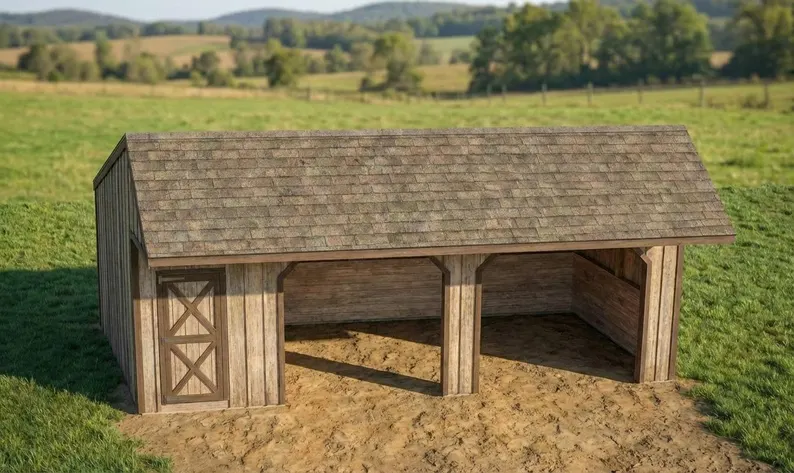 12x30 Run In Shed Plans with Tack Room | Post and Beam Horse Barn Blueprint 9 12x30 Run In Shed Plans with Tack Room