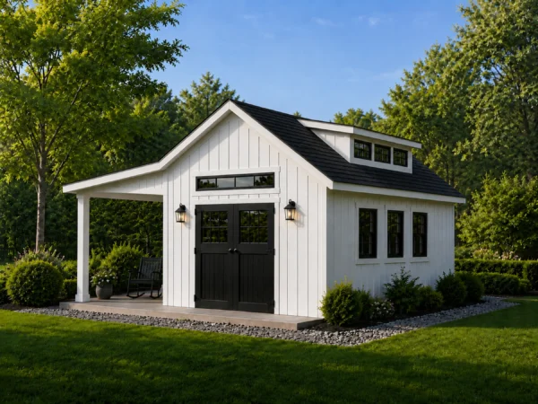 16x18 Dormer Shed Plans with Porch And Loft