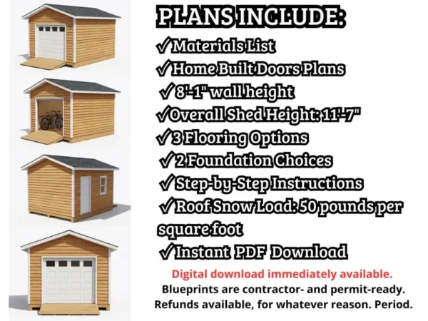 12x16 Shed Garage Plans – DIY Blueprints with Materials List (PDF)