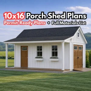 10x16 Garden Shed Plans With Porch with Materials list (PDF)