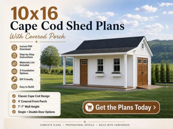 10x16 Garden Shed Plans With Porch with Materials list (PDF)