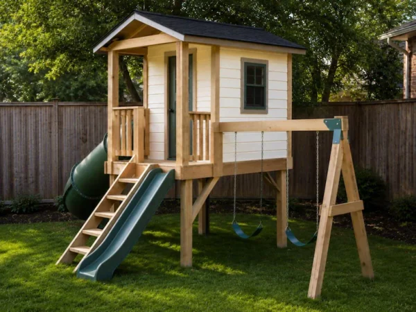 DIY Kids Playhouse Plans with Slide & Swing 4 DIY Kids Playhouse Plans with Slide & Swing