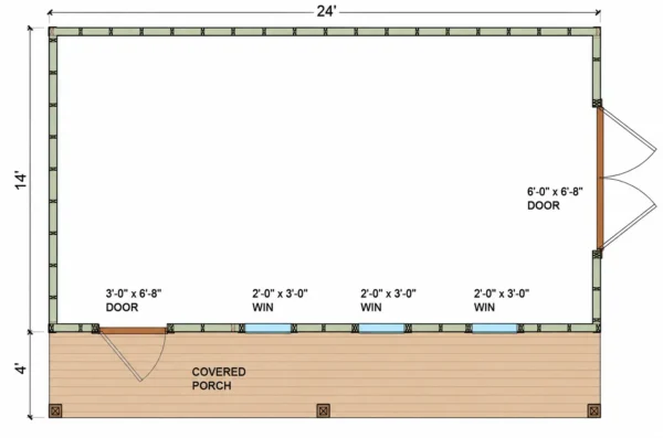 14x24 Cape Cod Shed Plans with Porch