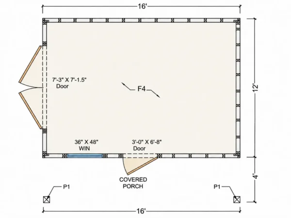 12x16 Cape Cod Shed Plans with Porch