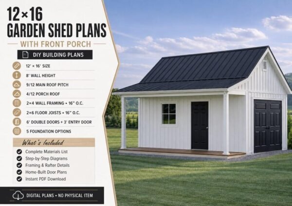 12x16 Cape Cod Shed Plans with Porch