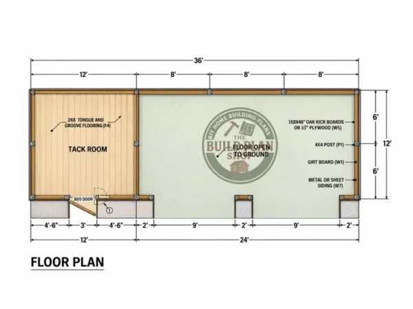 12x36 Horse Run-In Shed Plans